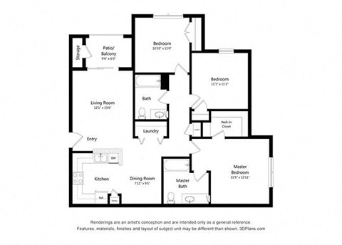 Vinewood_3 Bedroom Floor Plan